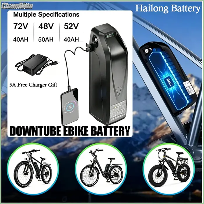 Batterie de vélo électrique Hailong 36V 48V 72V 52V 50Ah 40Ah 30Ah 20Ah, cellule d'origine pour tube