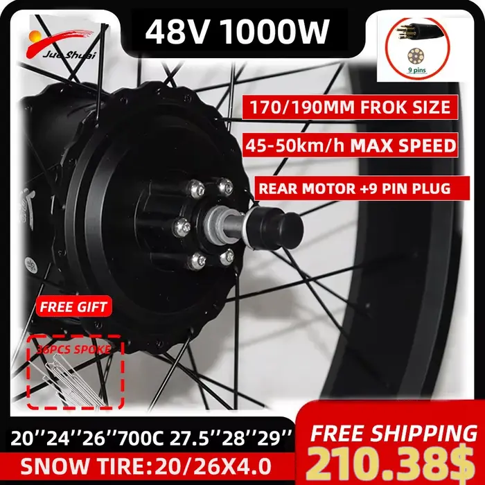 Kit de conversion de vélo électrique Fat Bike 48V 1000W avec moteur arrière sans balais et pneus 4.0 pouces (20/26