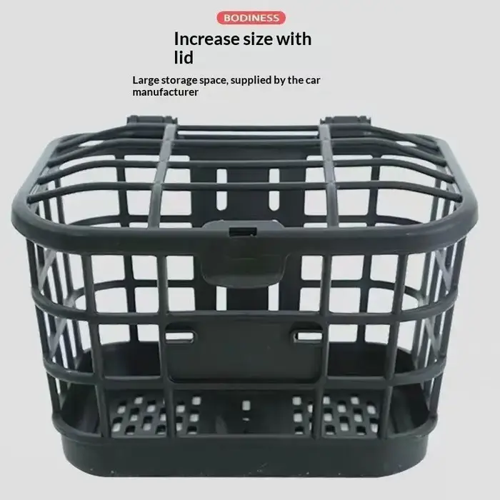 Panier avant de vélo en plastique noir creux détachable avec couvercle