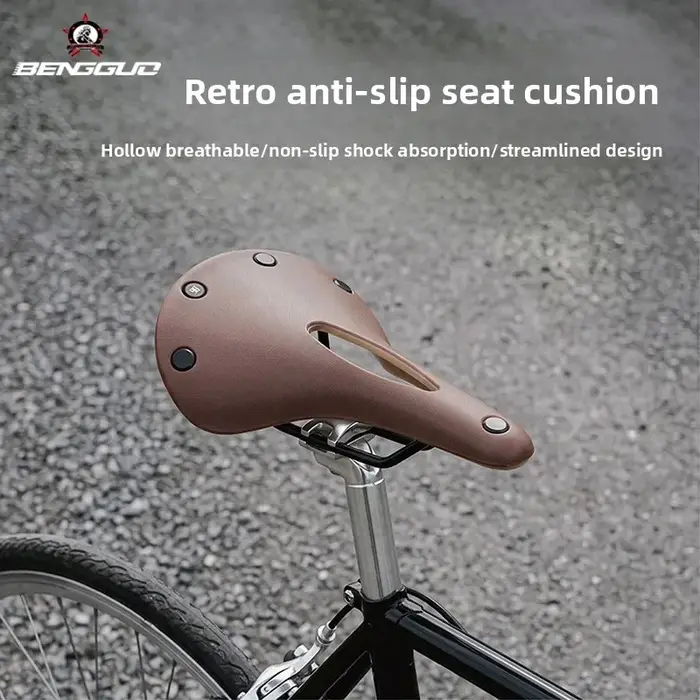 Selle de vélo vintage BENGGUO en cuir PU avec design creux respirant, imperméable, selle de vélo vintage faite à la main pour VTT et vélo de route
