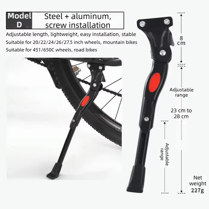 Béquille de vélo réglable solide fiable côté de vélo béquille arrière robuste universelle béquille d