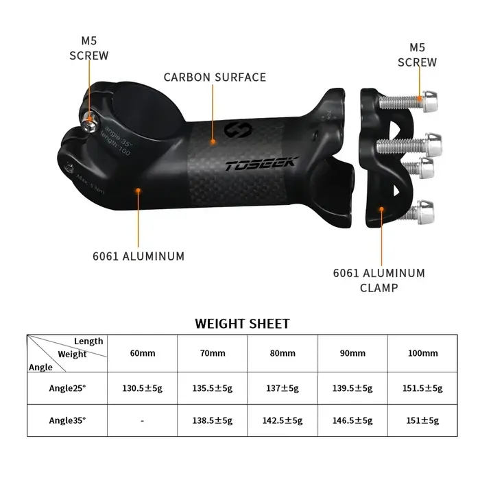 Toseek carbone vtt puissance 31.8mm tige de guidon de vélo 10/17/25/35 degrés vtt vélo Table ultralé