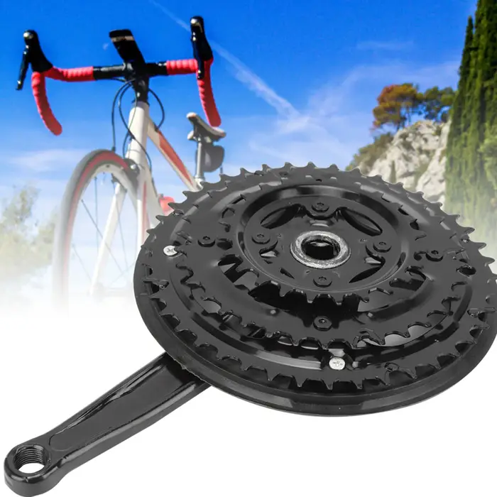 Pédalier en acier à haute teneur en carbone 24-34-42T avec protège-chaîne pour vélo de montagne à vitesse variable