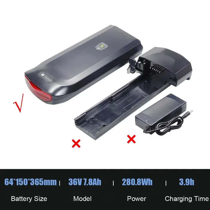 Support de batterie arrière pour vélo électrique, batterie Li-ion 36V 7.8Ah 13Ah 48V 10.4Ah pour Way