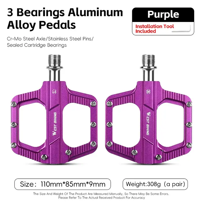 Pédales de vélo WEST BIKING à 3 roulements, en alliage d'aluminium, antidérapantes, légères, étanche