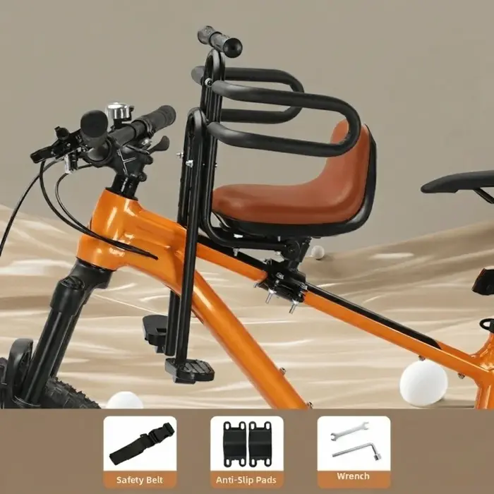 Siège enfant avant pour vélo VTT avec accoudoirs et pédales, réglable et rembourré Siège auto pour enfant Porte-bébé