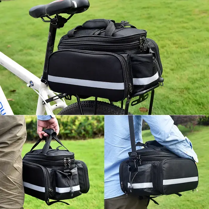 Sac de sacoche de vélo de grande capacité, sac d'étagère arrière de vélo de montagne, sac de rangement étanche pour bagages, sac de selle avec bande réfléchissante