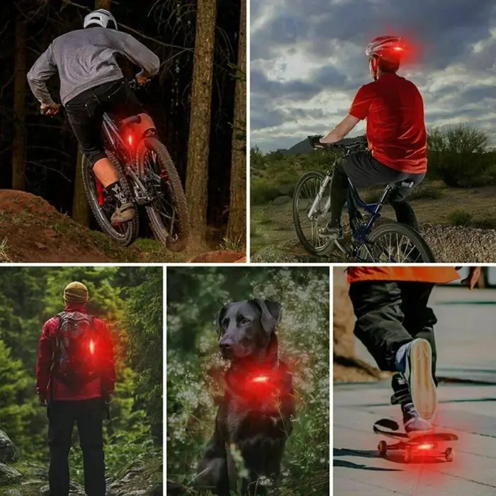 Feu arrière de vélo LED rechargeable par USB avec 4 modes d'éclairage rouge ou jaune pour sécurité cyclisme nocturne et montage facile sur guidon ou casque