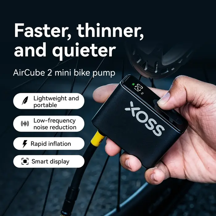 Pompe à vélo électrique XOSS AirCube2 120 PSI, mini pompe à air portable, gonfleur rechargeable, accessoires pour vélo