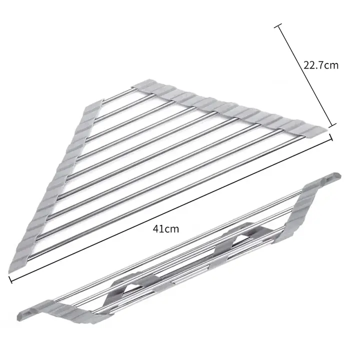 Triangle Roll-Up Vaisselle vaccage T1 pour Évier Coin Pliable En Acier Inoxydable Caddy Éponge Étagère Support Cuisine Proximité