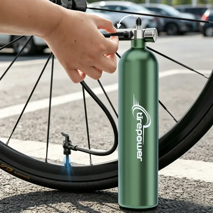 Bouteille d'air 1,3 L en alliage d'aluminium avec manomètre pour gonflage rapide pneus tubeless VTT et vélo de route rouge ou jaune