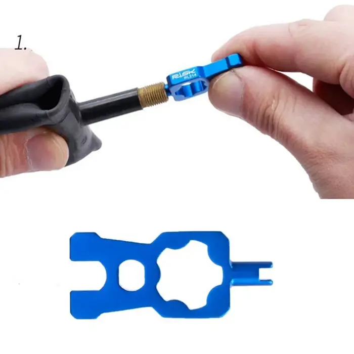 Outil de réparation de valve de vélo portable 4 en 1 en alliage d'aluminium anodisé bleu pour VTT et vélo de route