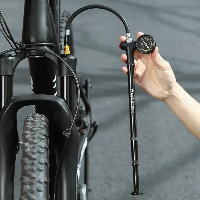 Pompe à fourche haute pression 300 PSI en aluminium pour suspension arrière amortisseur et tige de selle vélo manuel portable avec jauge et tuyau