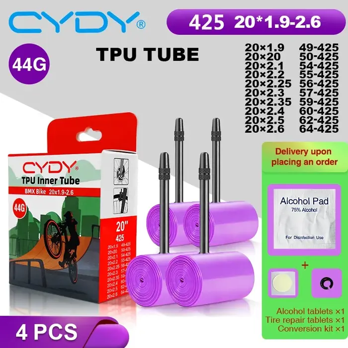 44g CYDY TPU chambre à air de vélo 20 "425 20x1.9 2.0 2.1 2.2 2.25 2.3 2.35 2.4 2.5 2.6 longueur de Valve 45mm caméra