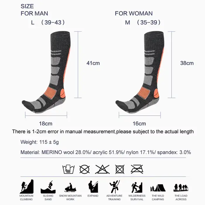 Chaussettes de cyclisme d'hiver mérinos sport Snowboard laine Ski randonnée Ski bas hommes femmes genou haute chaussette thermique