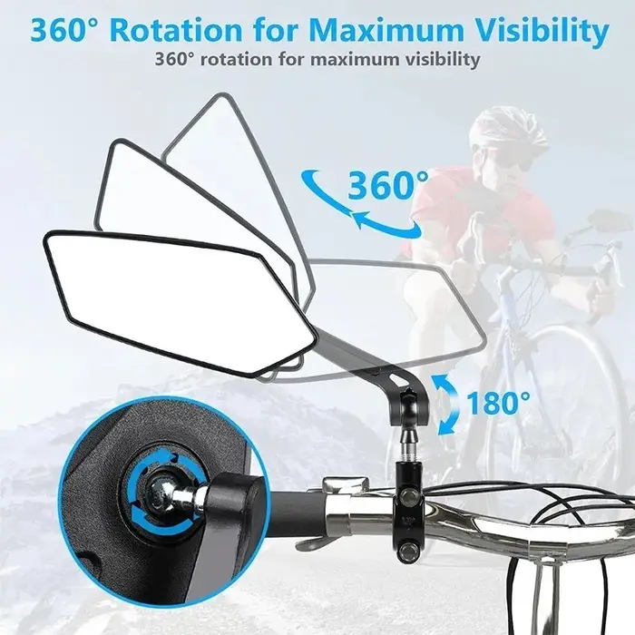 Rétroviseur de vélo, miroir de cyclisme clair à large champ de vision, réflecteur arrière réglable pour guidon gauche et droit