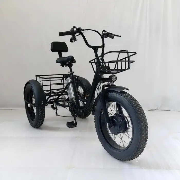 Tricycle électrique à pédales avec pneus larges de 20 pouces, batterie au lithium, pour la neige