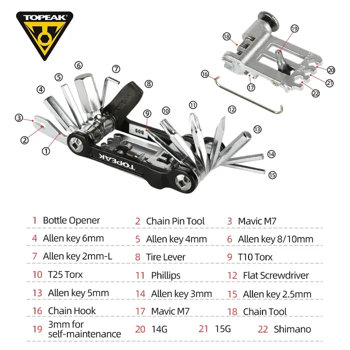 Outil multifonction pour vélo TOPEAK, outil de réparation miniature portable pour vélo, kit de clés,