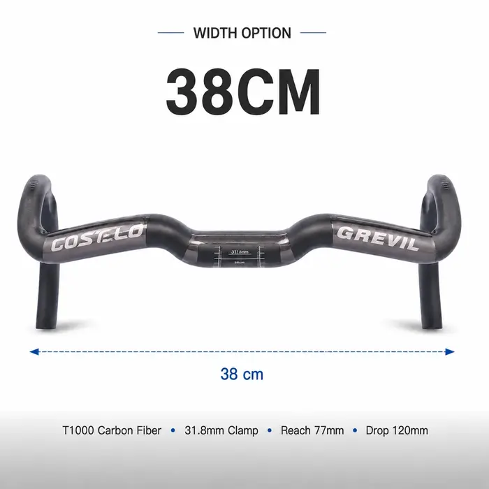 Guidon de vélo de gravier en carbone GREVIL T1000, barre de descente 31,8 mm 38/40/42 cm pour vélo d