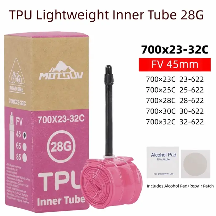 Chambre à air de vélo de route 700 X23 -32C, 28g, légère, en TPU, valve Presta 45/65/85mm, pour pneu