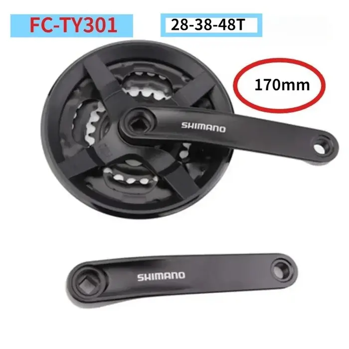 Groupe de pédalier SHIMANO TOURNEY TY - VTT comprenant FC-TY301 42T/48T-170mm/175mm 3x8/7/6 vitesses et boîtier