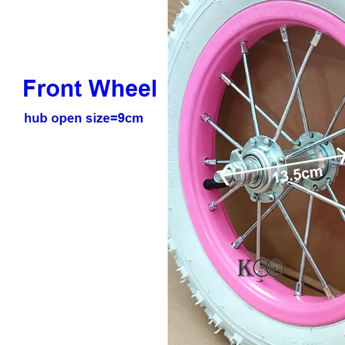 Jeu de roues d'assemblage de vélo avant/arrière pour enfants, jante rose en acier 12 "/14" * 2.125 avec pneus blancs, pièces de vélo personnalisées pour enfants