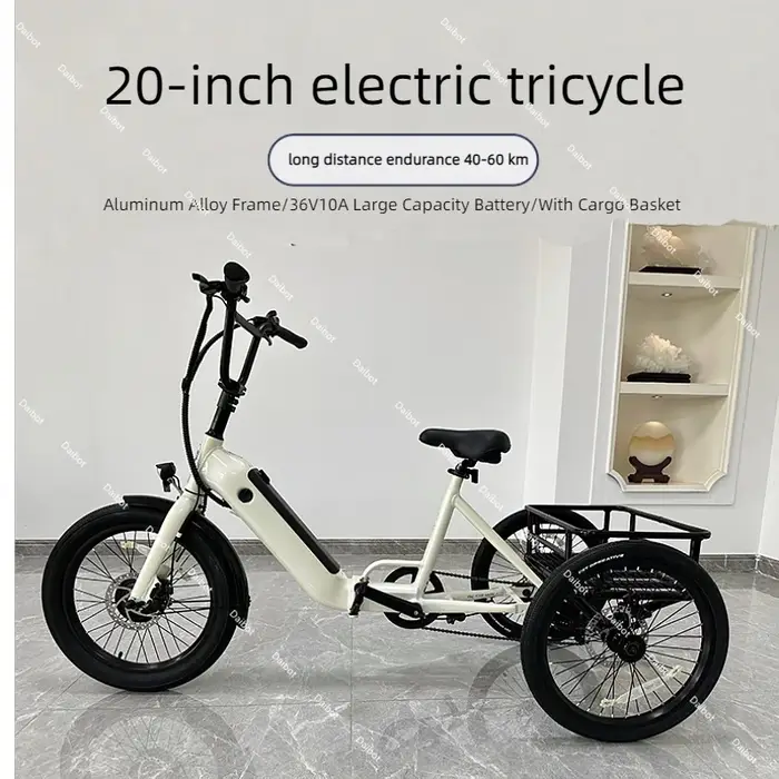 Tricycle électrique de cargaison léger 3 roues pour personnes âgées gros vélo pliable 7 vitesses puissant 500W 20 pouces