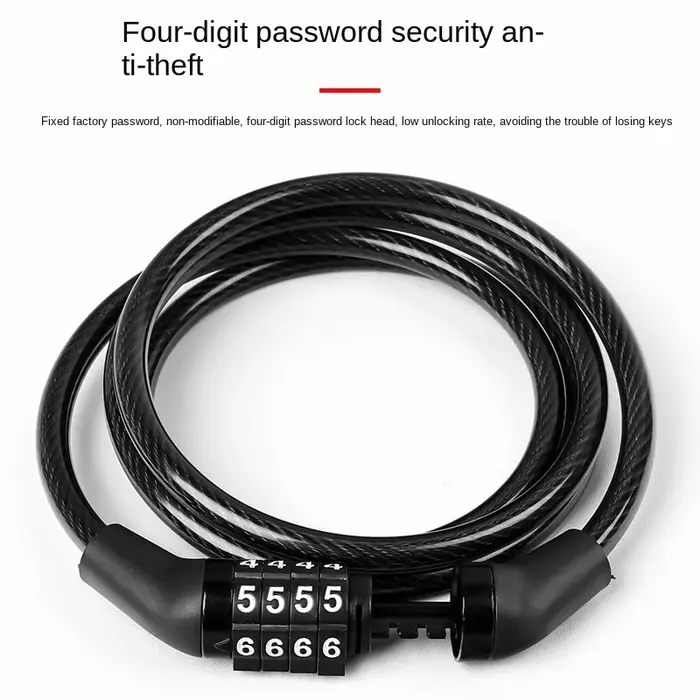 Serrure antivol à code à 4 chiffres pour vélo, accessoire de sécurité avec câble en acier