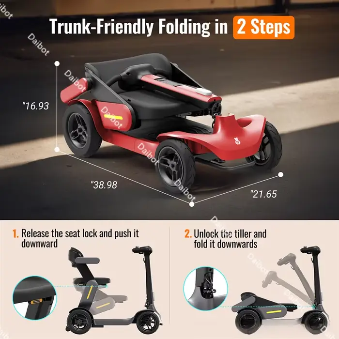Scooter de mobilité intelligent de voyage pliable 4 roues pré-assemblé avec siège à Induction/remontoir de voix