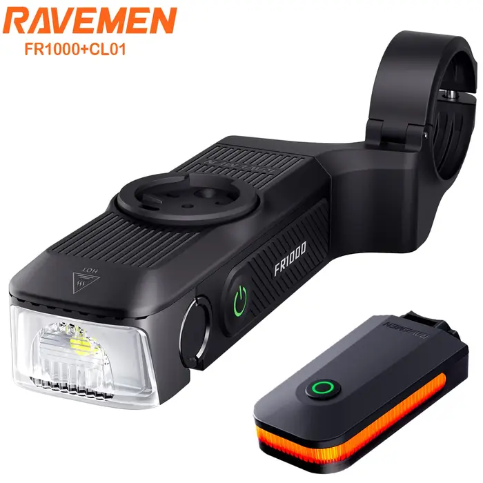 RAVEMEN Kit d'éclairage de vélo FR1000 phare pour Garmin Wahoo Bryton GPS CL01 feu arrière Rechargeable ensemble de