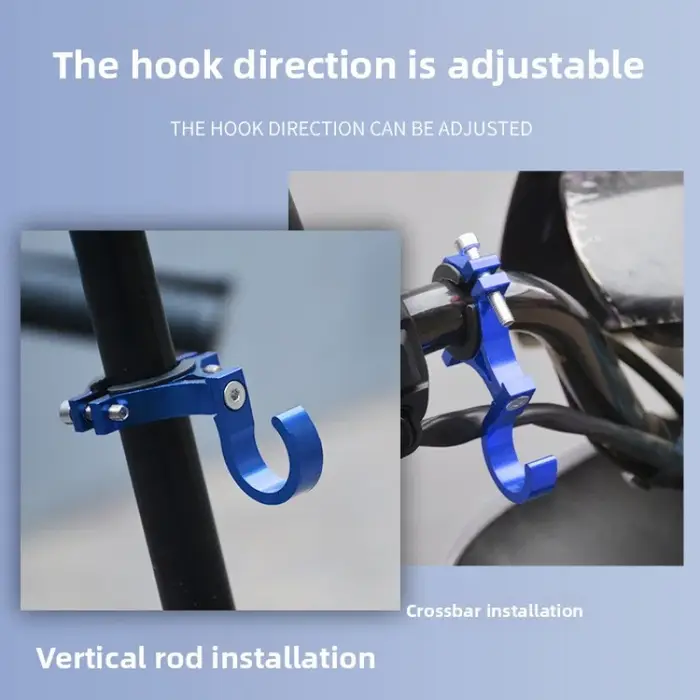 Le guidon du vélo est en alliage d'aluminium et peut être ajusté en angle. Il existe des crochets fixes pour transporter des sacs.