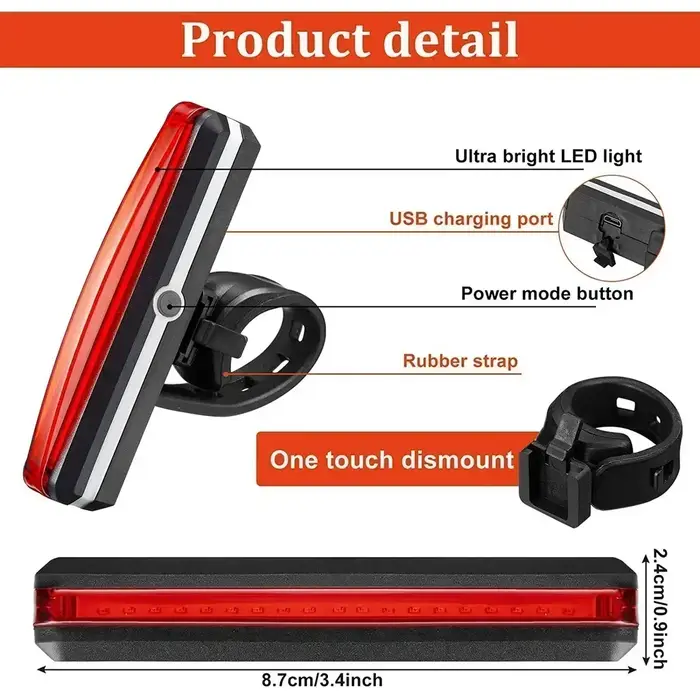 Feu arrière de vélo à reflets COB LED