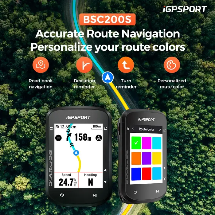 Ordinateur de vélo GPS IGPSPORT BSC200S, navigation d'itinéraire, écran couleur, compteur de vitesse sans fil, odomètre de vélo