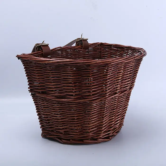 Panier de vélo en osier marron, amovible, pour guidon avant, fait main en saule et rotin, conteneur 