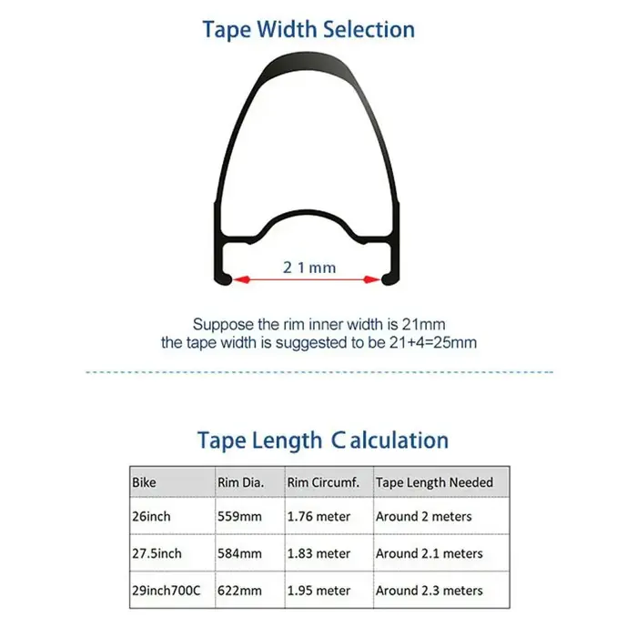 Bandes de jante de vélo de 10 mètres 19/21/23/25/27/29/32/34 mm