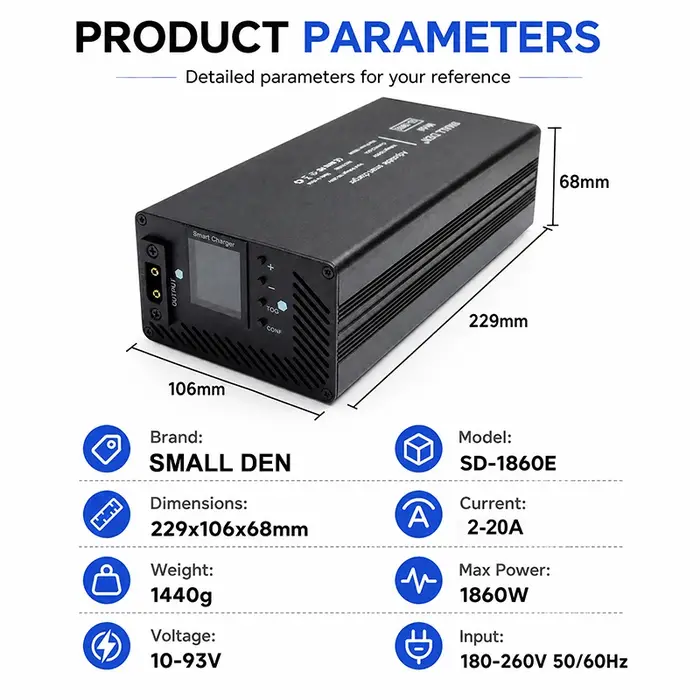 Chargeur intelligent double réglable 10-93V 10A 15A 20A avec écran LCD 1860W
