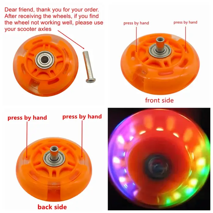 Roue de scooter pour enfants en polyuréthane avec éclairage clignotant 80mm 100mm 120mm et roulements pour roller et skate coloré