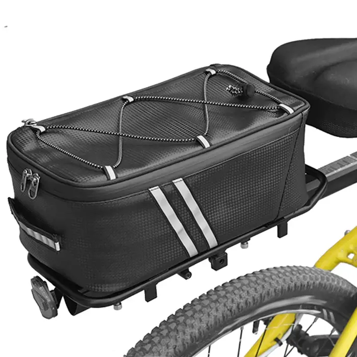 Sac de coffre de vélo 7L en polyester et PU noir avec housse de pluie étanche pour VTT et vélo de route