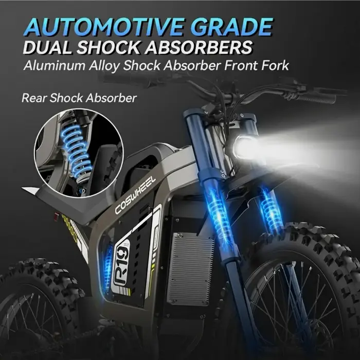 Moto électrique R19 VTT tout-terrain 9000W avec batterie lithium 72V 40Ah moteur sans balais et suspension intégrale pour conduite haute vitesse en montagne et forêt