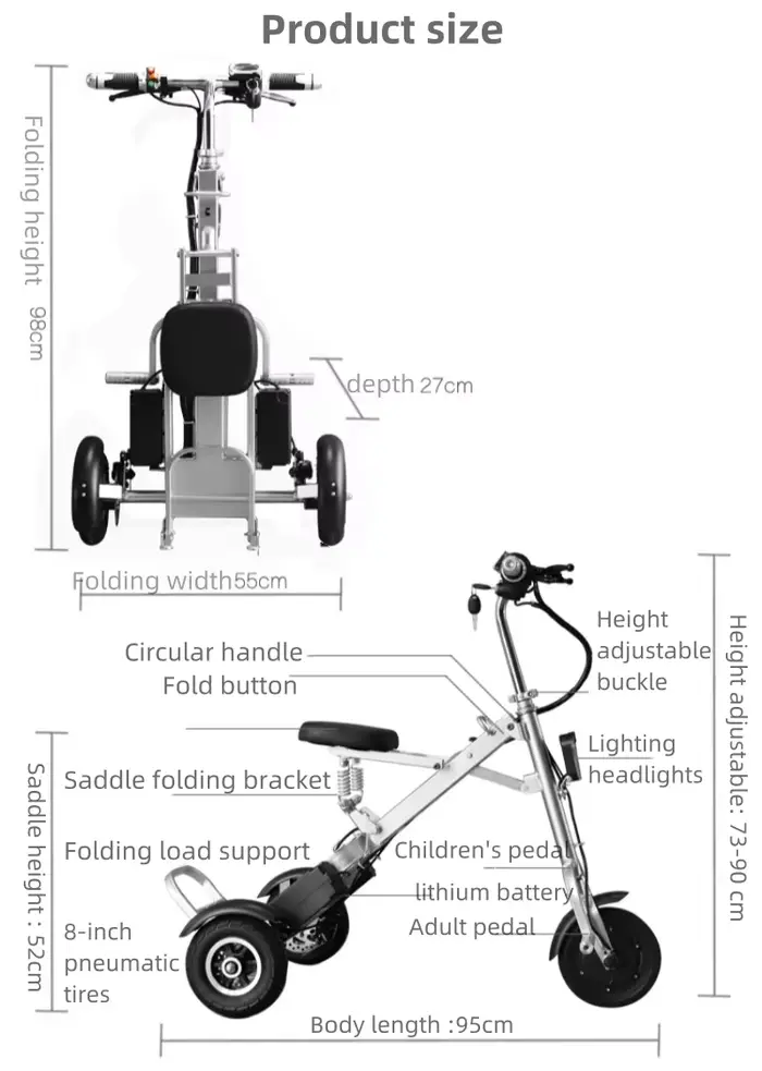 Mini Scooter Électrique Pliable avec Siège pour Personnes Âgées