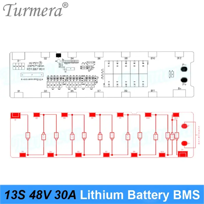 Turmera 13S 48V 52V boîtier de batterie de vélo électrique 13S6P 18650 support avec soudage Nickel 30A BMS pour