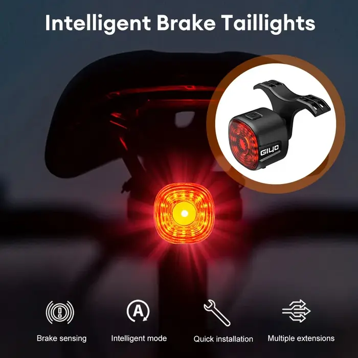 GlYO Feu arrière de vélo - Intelligent avec détection de freinage automatique / Option non intelligente - IP66 étanche USB rechargeable pour VTT/vélo de route