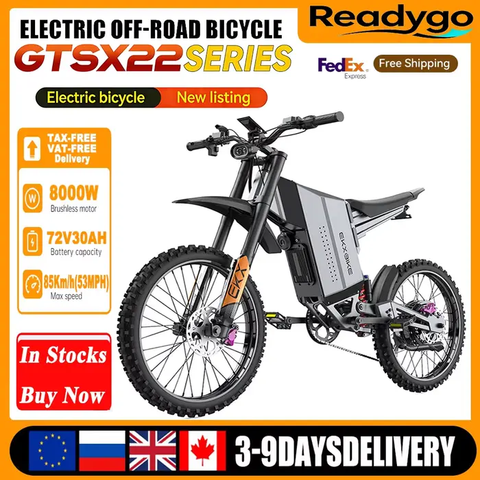 Vélo électrique tout-terrain EKXBike GTS X22, 85 km/h, moteur sans balais 8000 W, batterie lithium 7
