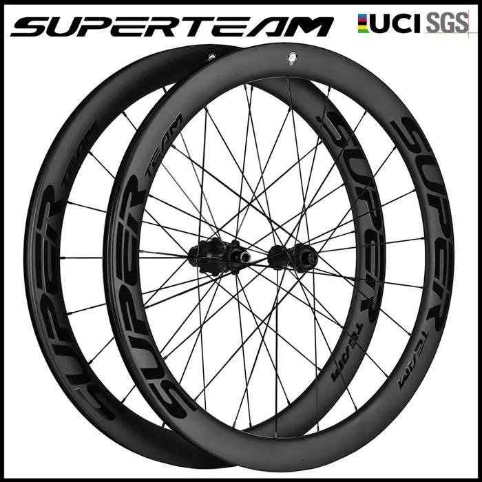 Jeu de roues de vélo de route SUPERTEAM en fibre de carbone 700C, frein à disque, 50 mm, tubeless, c