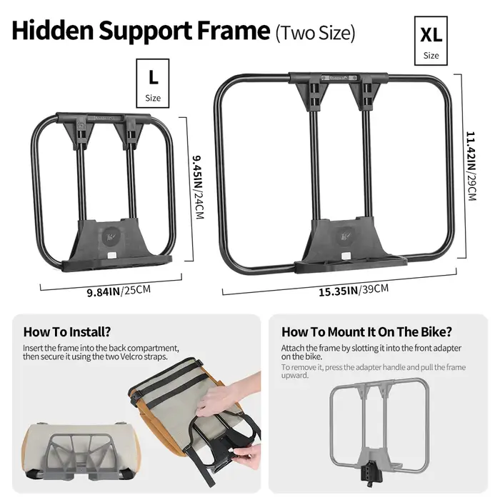 Sac de guidon Rhinowalk pour Brompton en polyester pliable capacité 17L 24L pour transport urbain quotidien et sport avec cadre de support caché