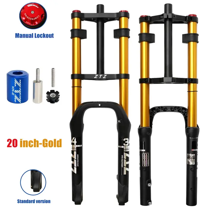 Fourche à air VTT ZTZ double suspension 20/26 pouces pour pneus larges 4.0, débattement 180 mm, rebo