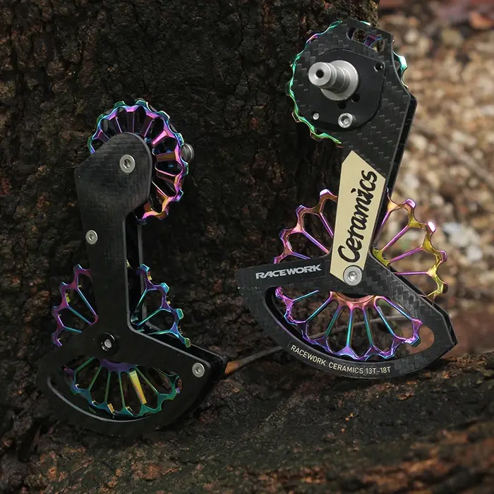RACEWORK 18T vélo de route dérailleur arrière en Fiber de carbone roulement en céramique poulie roue de guidage arc-en-ciel pour SHIMANO R7000 R8000/8050/9100