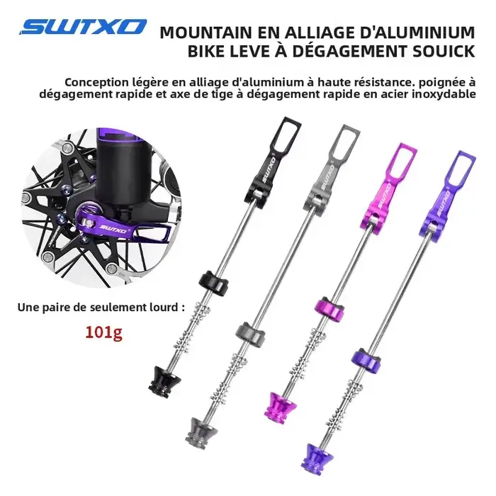 Brochettes de dégagement rapide QR pour vélo de montagne en acier et aluminium gris foncé ou rose pour moyeu avant 100 mm et arrière 135 mm