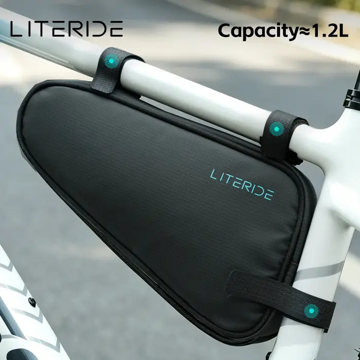 LITERIDE 1.2L Sacoche de vélo à poches latérales en sergé ToxturoTube, sac triangulaire, sac réfléchissant pour une utilisation sans contact, accessoires de vélo