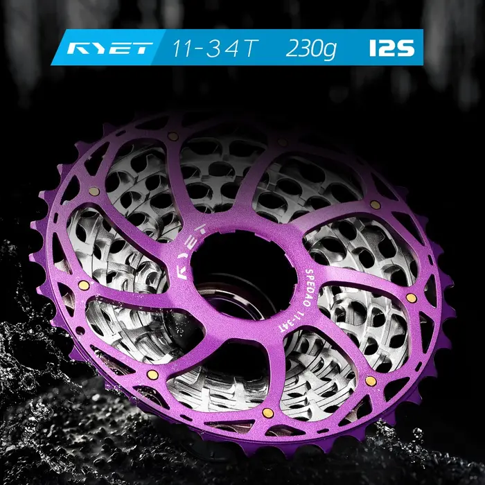 Cassette RYET Ultralégère 230g 11-34T 12S CNC Alu/Acier HG pour Vélo de Route et Gravel Shimano K7
